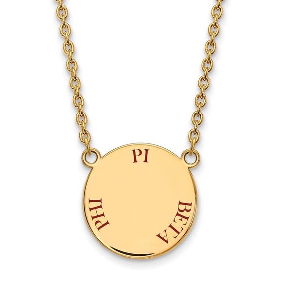 14K Plated Silver Pi Beta Phi Large Red Enamel Necklace - Picture 1 of 4